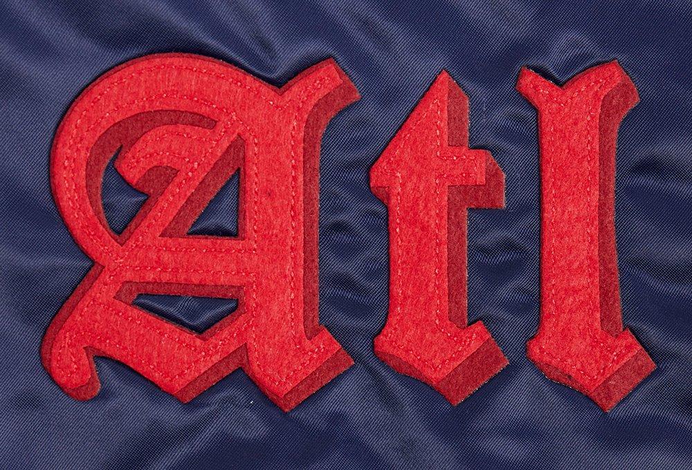 Pro Standard Men's MLB Atlanta Braves Old English Rib Satin Varsity Jacket - Navy/Red - NAVY/RED Thumbnail View 9