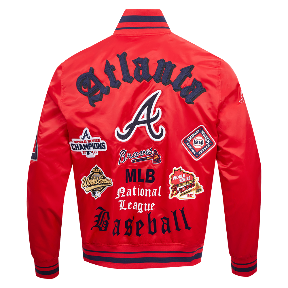 Pro Standard Men's MLB Atlanta Braves Old English Rib Satin Varsity Jacket -Red/Navy - RED/NAVY Thumbnail View 2