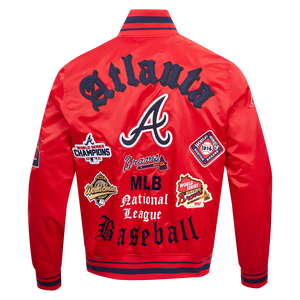 Pro Standard Men's MLB Atlanta Braves Old English Rib Satin Varsity Jacket -Red/Navy