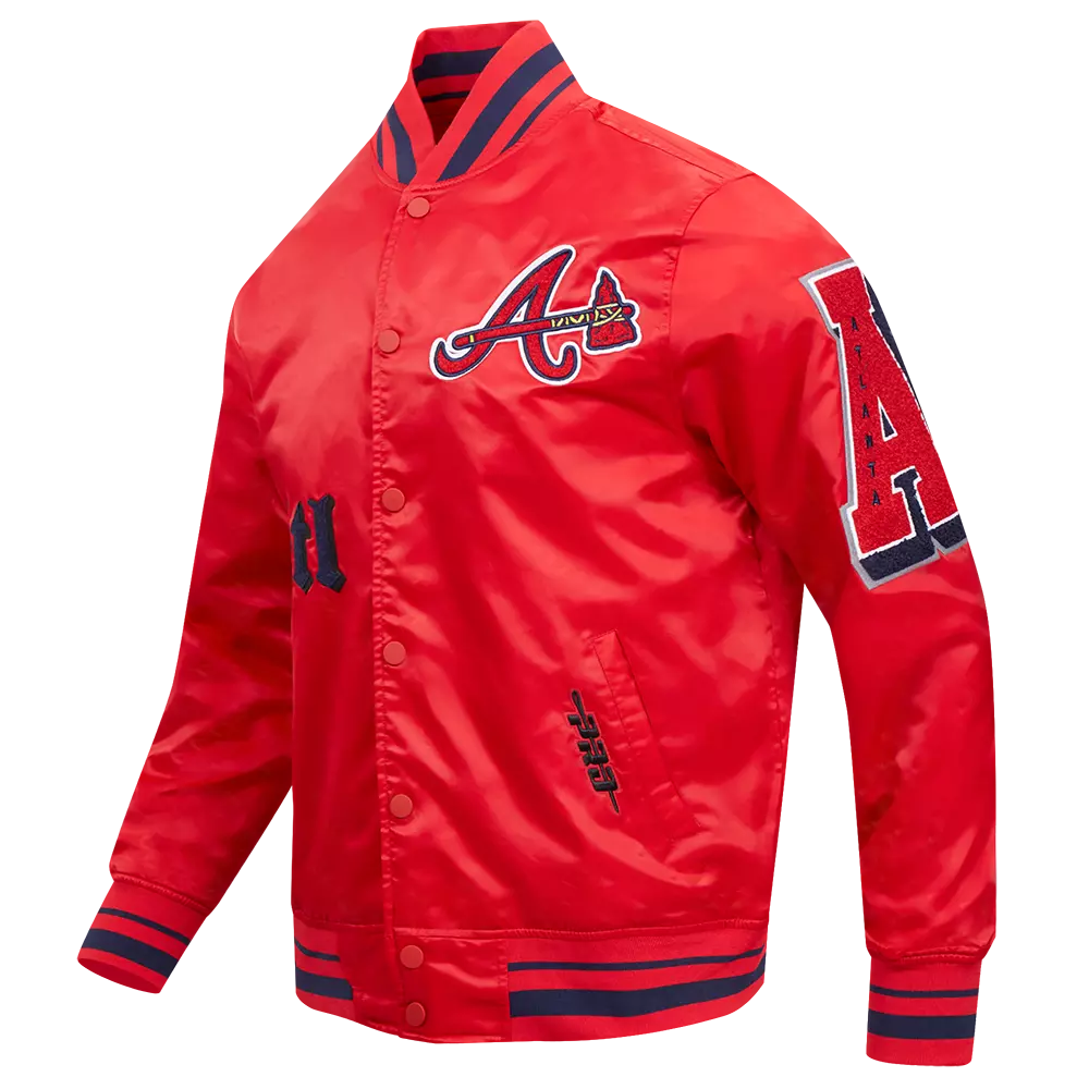 Pro Standard Men's MLB Atlanta Braves Old English Rib Satin Varsity Jacket - Red/Navy - RED/NAVY