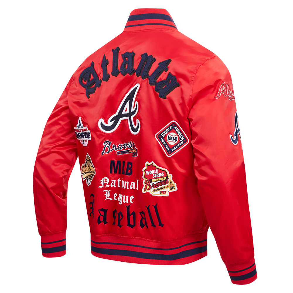 Pro Standard Men's MLB Atlanta Braves Old English Rib Satin Varsity Jacket - Red/Navy - RED/NAVY Thumbnail View 4