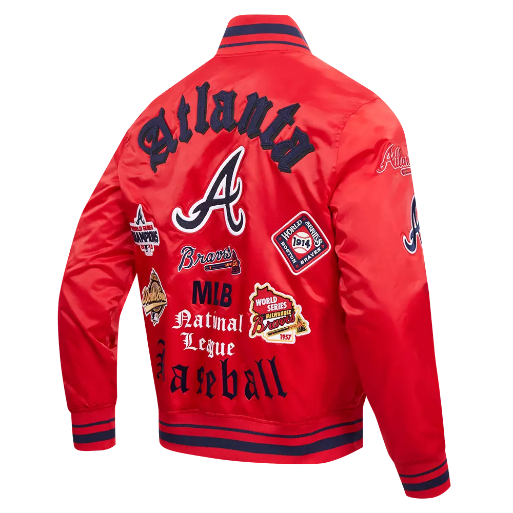 Pro Standard Men's MLB Atlanta Braves Old English Rib Satin Varsity Jacket - Red/Navy - RED/NAVY