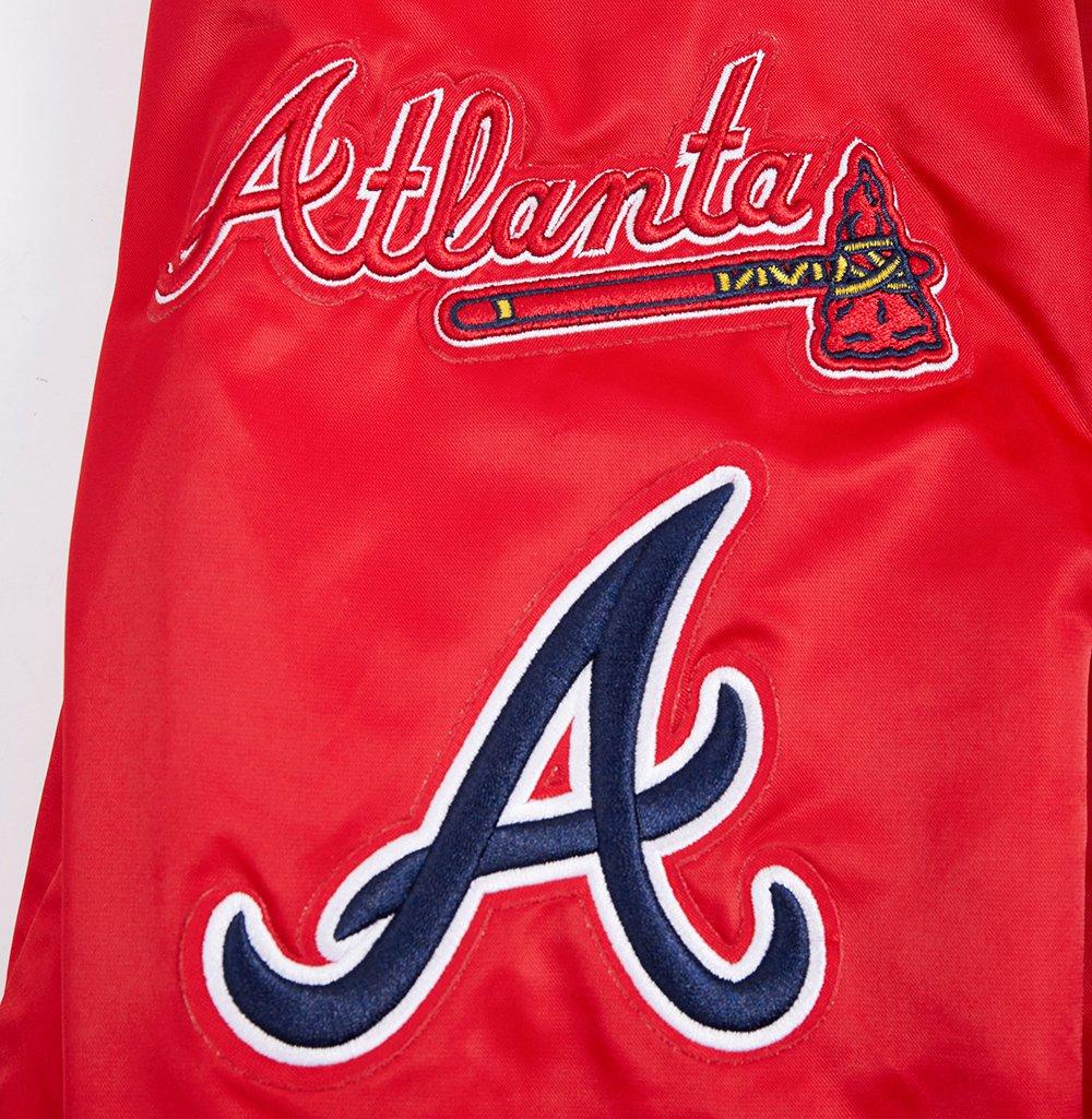 Pro Standard Men's MLB Atlanta Braves Old English Rib Satin Varsity Jacket - Red/Navy - RED/NAVY Thumbnail View 5