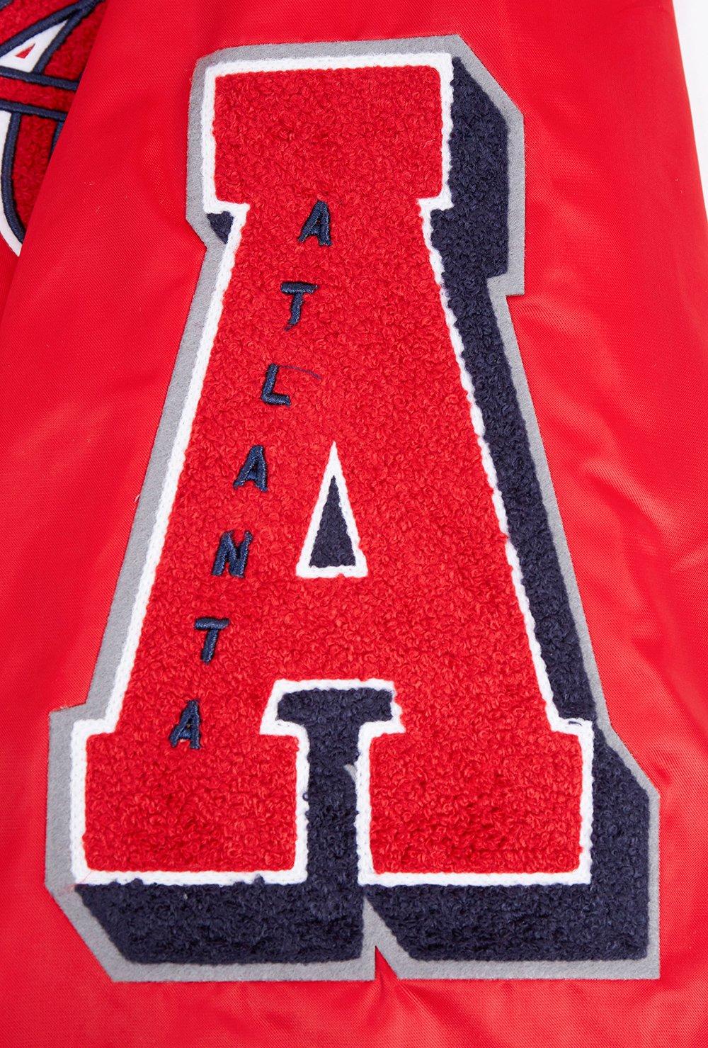 Pro Standard Men's MLB Atlanta Braves Old English Rib Satin Varsity Jacket - Red/Navy - RED/NAVY Thumbnail View 7