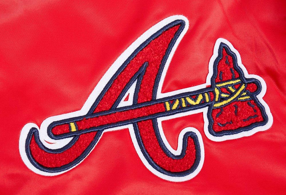Pro Standard Men's MLB Atlanta Braves Old English Rib Satin Varsity Jacket - Red/Navy - RED/NAVY Thumbnail View 8
