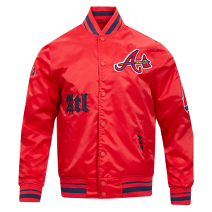 Pro Standard Men's MLB Atlanta Braves Old English Rib Satin Varsity Jacket -Red/Navy