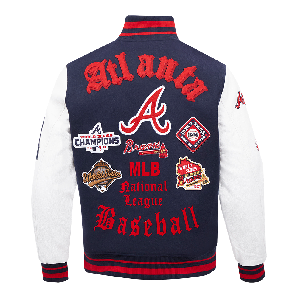 Pro Standard Men's MLB Atlanta Braves Old English Rib Wool Varsity Jacket - Navy/Red - NAVY/RED Thumbnail View 2