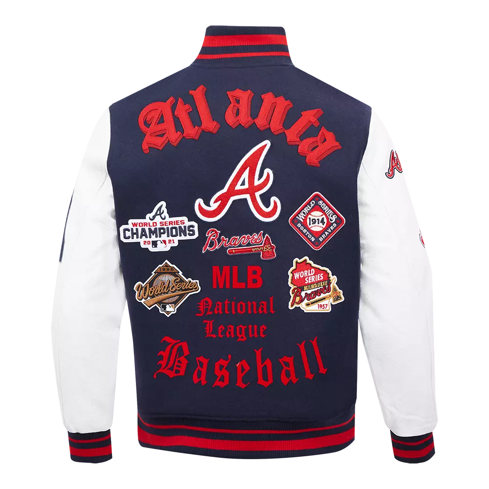 Pro Standard Men's MLB Atlanta Braves Old English Rib Wool Varsity Jacket - Navy/Red - NAVY/RED