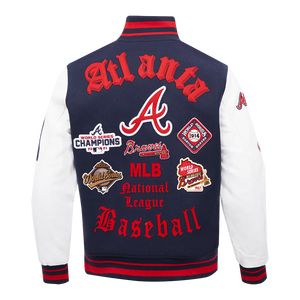 Pro Standard Men's MLB Atlanta Braves Old English Rib Wool Varsity Jacket -Navy/Red