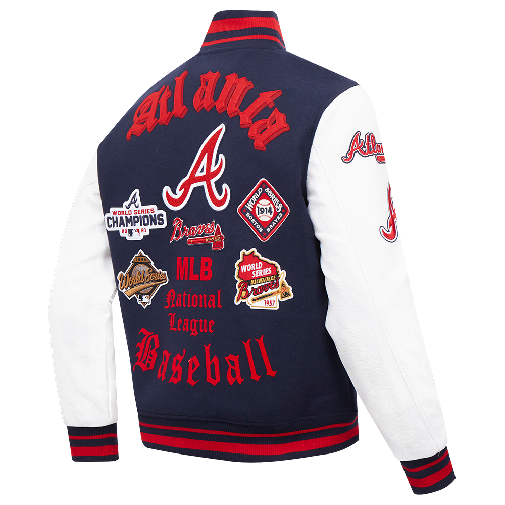 Pro Standard Men's MLB Atlanta Braves Old English Rib Wool Varsity Jacket -Navy/Red - NAVY/RED Thumbnail View 4