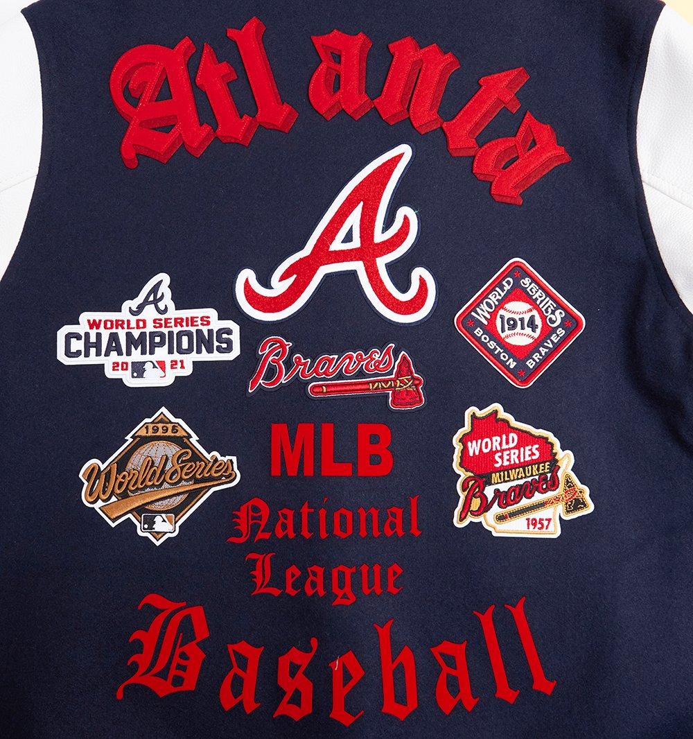 Pro Standard Men's MLB Atlanta Braves Old English Rib Wool Varsity Jacket -Navy/Red - NAVY/RED Thumbnail View 5
