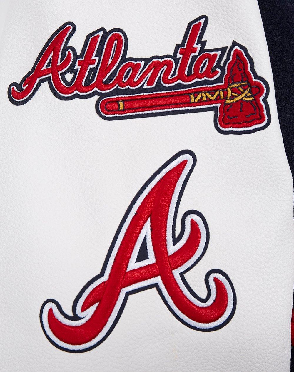 Pro Standard Men's MLB Atlanta Braves Old English Rib Wool Varsity Jacket - Navy/Red - NAVY/RED Thumbnail View 6