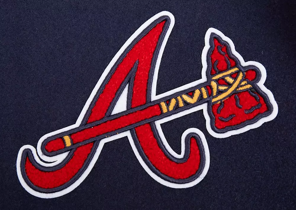 Pro Standard Men's MLB Atlanta Braves Old English Rib Wool Varsity Jacket -Navy/Red - NAVY/RED