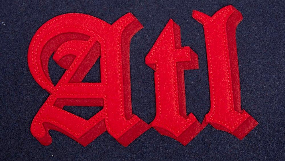 Pro Standard Men's MLB Atlanta Braves Old English Rib Wool Varsity Jacket - Navy/Red - NAVY/RED Thumbnail View 9