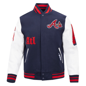 Pro Standard Men's MLB Atlanta Braves Old English Rib Wool Varsity Jacket -Navy/Red