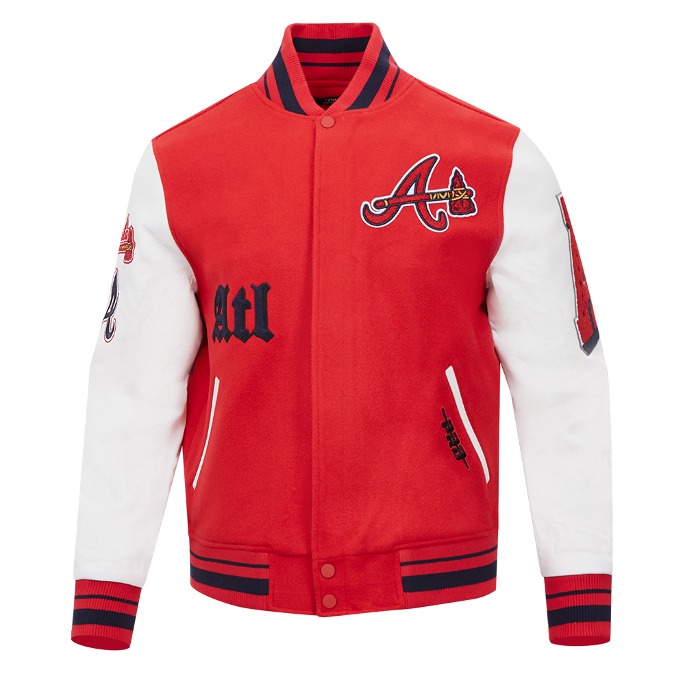 Pro Standard Men's MLB Atlanta Braves Old English Rib Wool Varsity Jacket -Red/Navy - RED/NAVY Thumbnail View 1