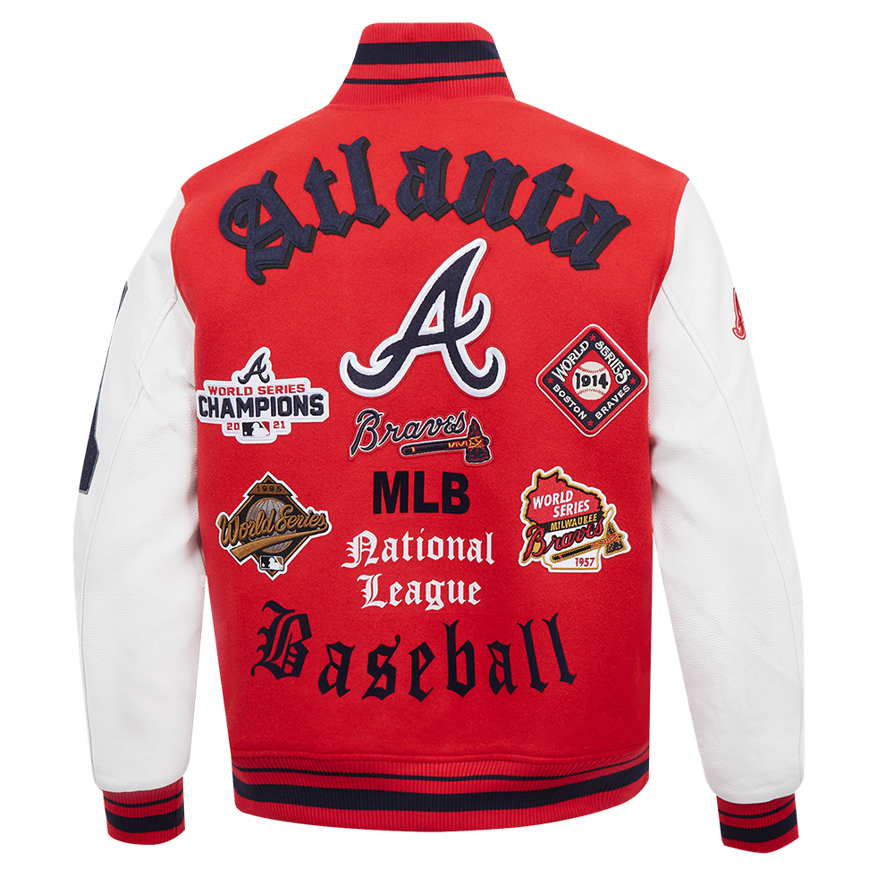 Pro Standard Men's MLB Atlanta Braves Old English Rib Wool Varsity Jacket - Red/Navy - RED/NAVY Thumbnail View 2