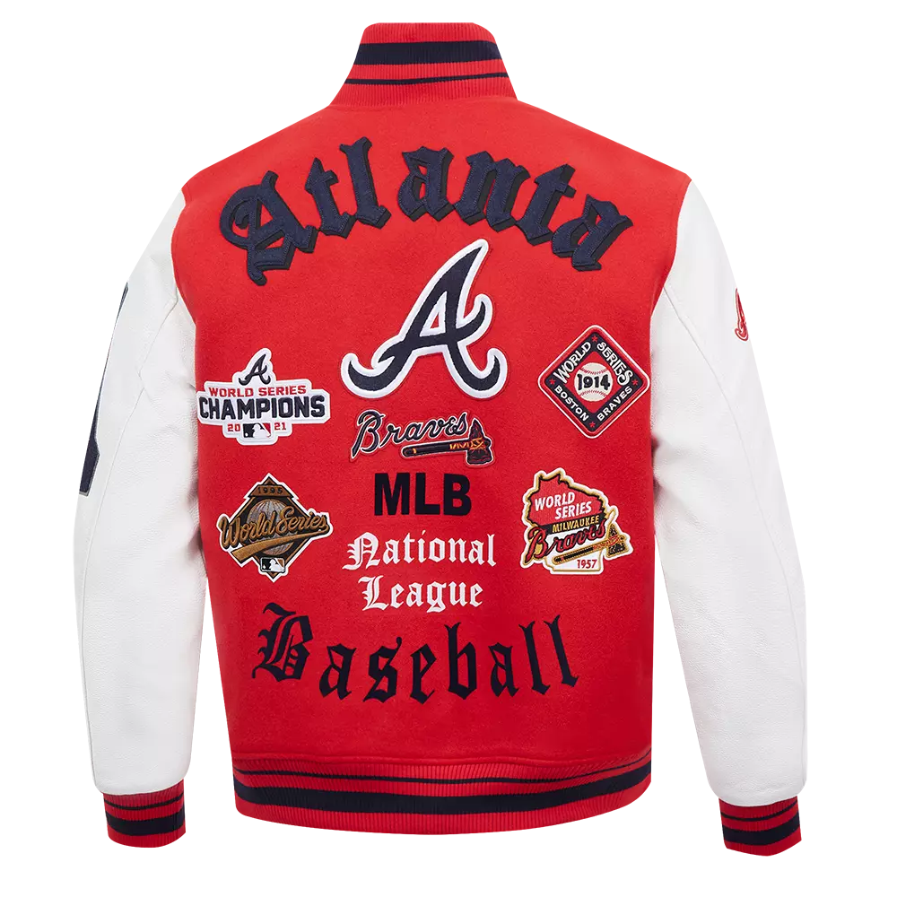 Pro Standard Men's MLB Atlanta Braves Old English Rib Wool Varsity Jacket -Red/Navy - RED/NAVY