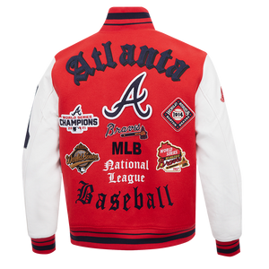 Pro Standard Men's MLB Atlanta Braves Old English Rib Wool Varsity Jacket -Red/Navy