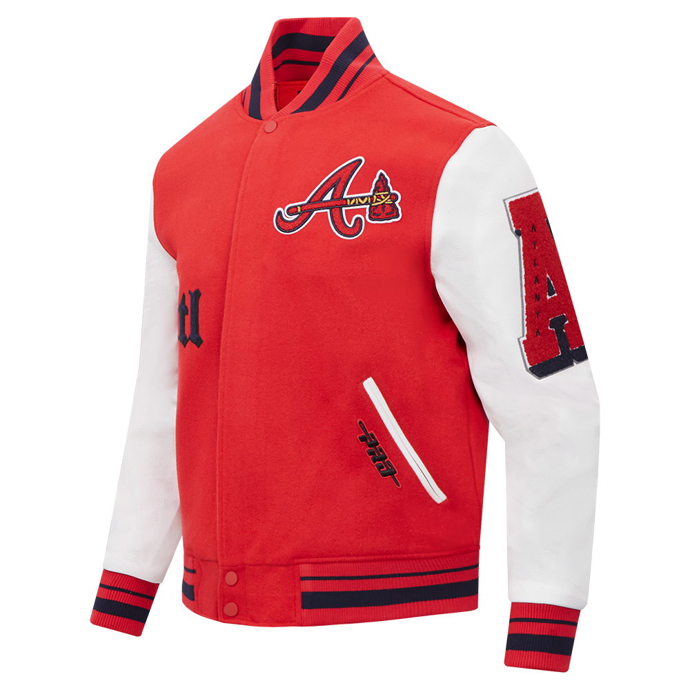 Pro Standard Men's MLB Atlanta Braves Old English Rib Wool Varsity Jacket - Red/Navy - RED/NAVY Thumbnail View 3