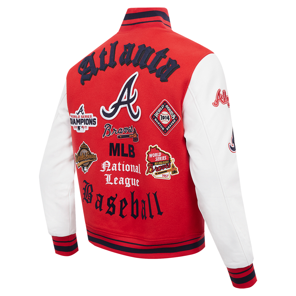 Pro Standard Men's MLB Atlanta Braves Old English Rib Wool Varsity Jacket - Red/Navy - RED/NAVY Thumbnail View 4