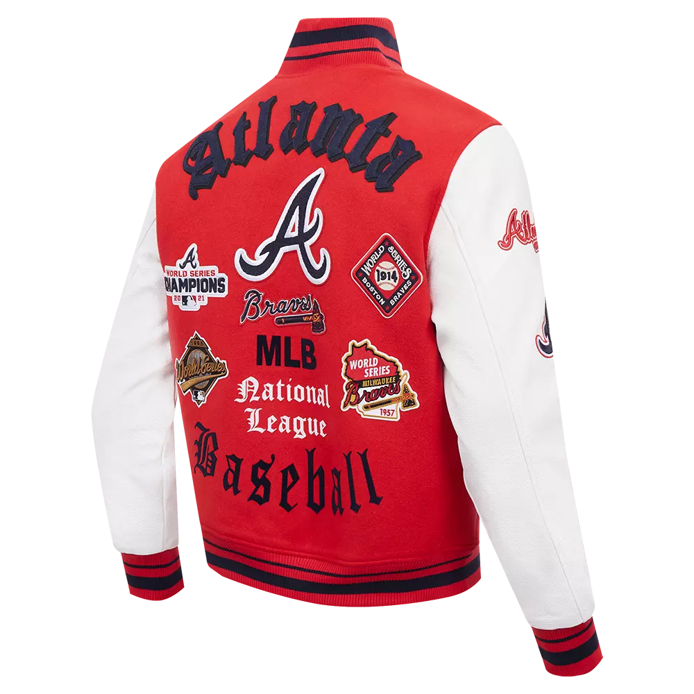 Pro Standard Men's MLB Atlanta Braves Old English Rib Wool Varsity Jacket -Red/Navy - RED/NAVY