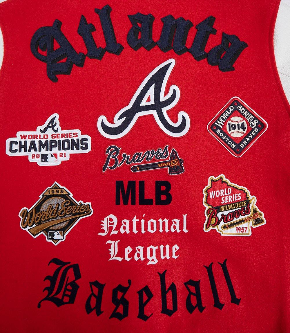 Pro Standard Men's MLB Atlanta Braves Old English Rib Wool Varsity Jacket - Red/Navy - RED/NAVY Thumbnail View 5