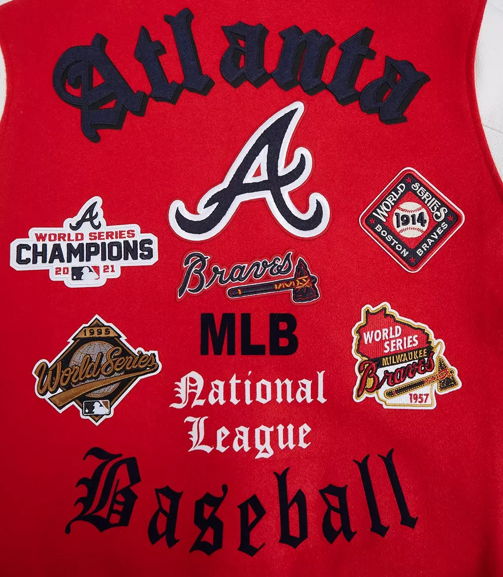 Pro Standard Men's MLB Atlanta Braves Old English Rib Wool Varsity Jacket - Red/Navy - RED/NAVY
