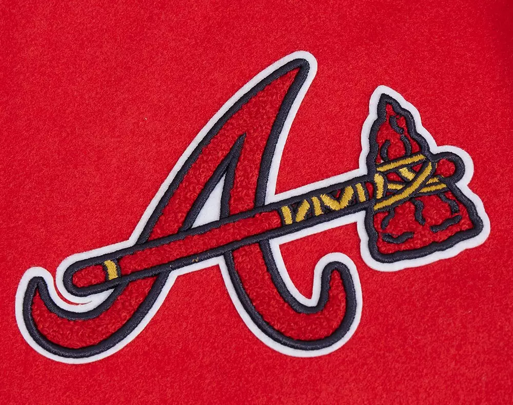 Pro Standard Men's MLB Atlanta Braves Old English Rib Wool Varsity Jacket -Red/Navy - RED/NAVY