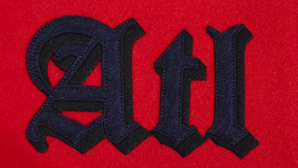 Pro Standard Men's MLB Atlanta Braves Old English Rib Wool Varsity Jacket -Red/Navy - RED/NAVY Thumbnail View 9