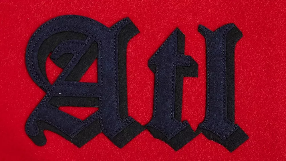 Pro Standard Men's MLB Atlanta Braves Old English Rib Wool Varsity Jacket -Red/Navy - RED/NAVY