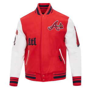 Pro Standard Men's MLB Atlanta Braves Old English Rib Wool Varsity Jacket -Red/Navy