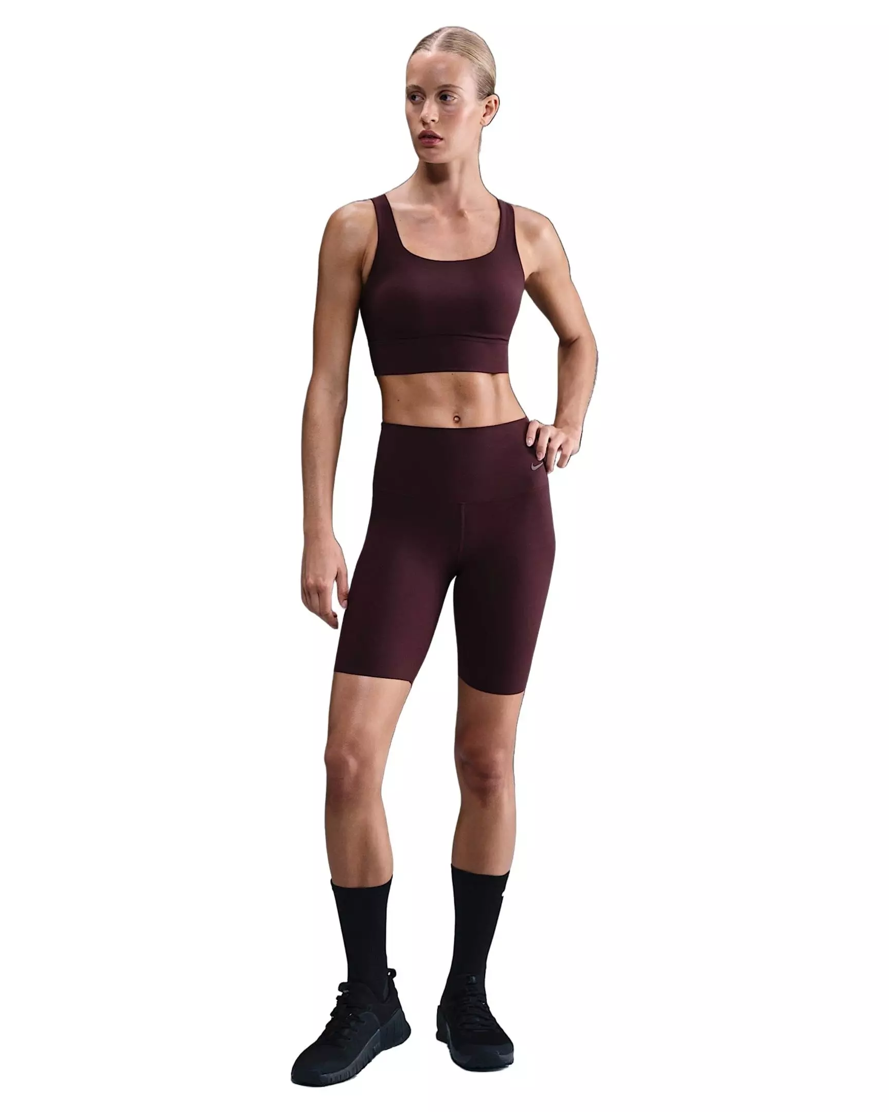 Nike Women's Zenvy Medium-Support Padded Longline Sports Bra -Burgundy - BURGUNDY