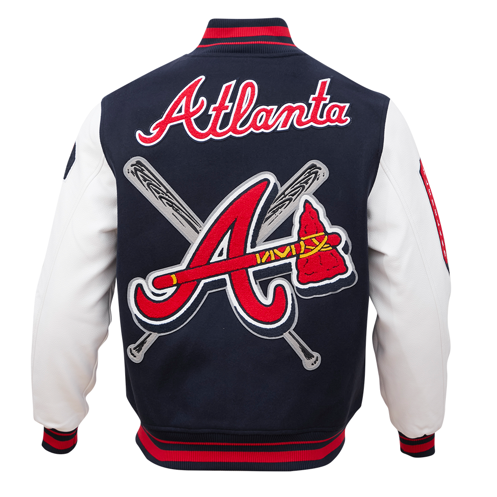 Pro Standard Men's MLB Atlanta Braves Mashup Rib Wool Varsity Jacket -Navy/Red - NAVY/RED Thumbnail View 2