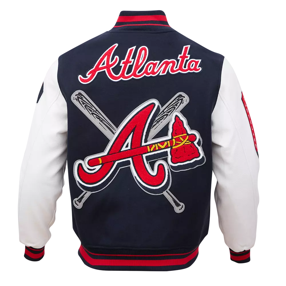 Pro Standard Men's MLB Atlanta Braves Mashup Rib Wool Varsity Jacket -Navy/Red - NAVY/RED