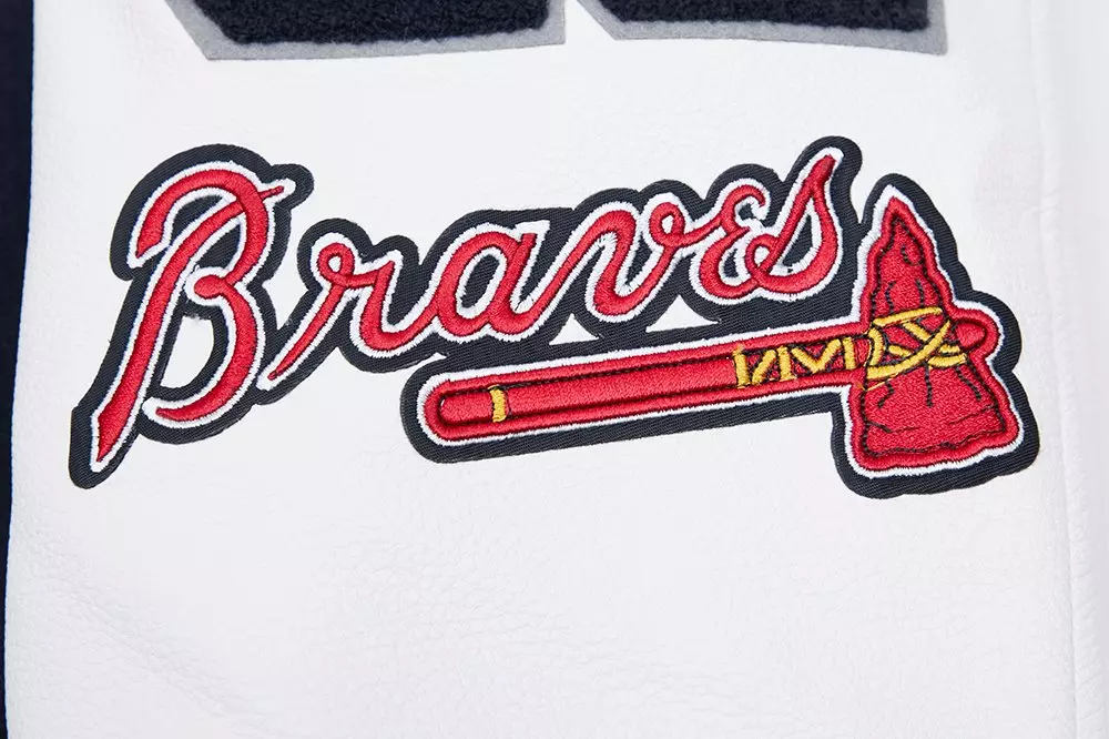 Pro Standard Men's MLB Atlanta Braves Mashup Rib Wool Varsity Jacket -Navy/Red - NAVY/RED