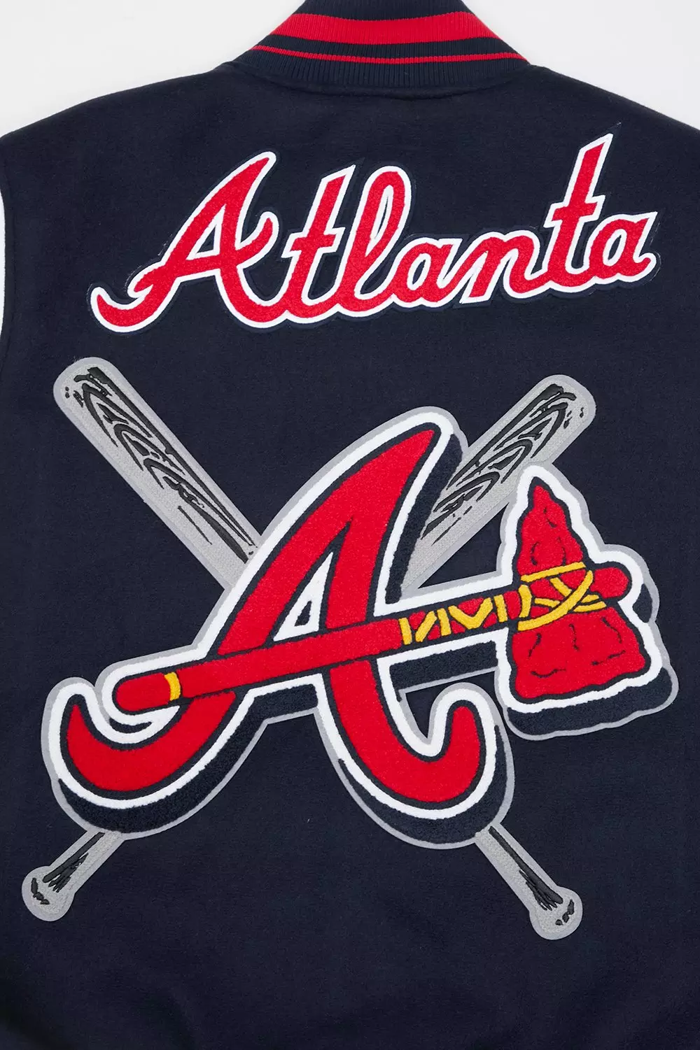 Pro Standard Men's MLB Atlanta Braves Mashup Rib Wool Varsity Jacket - Navy/Red - NAVY/RED