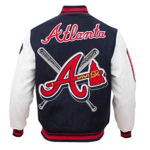 Pro Standard Men's MLB Atlanta Braves Mashup Rib Wool Varsity Jacket -Navy/Red