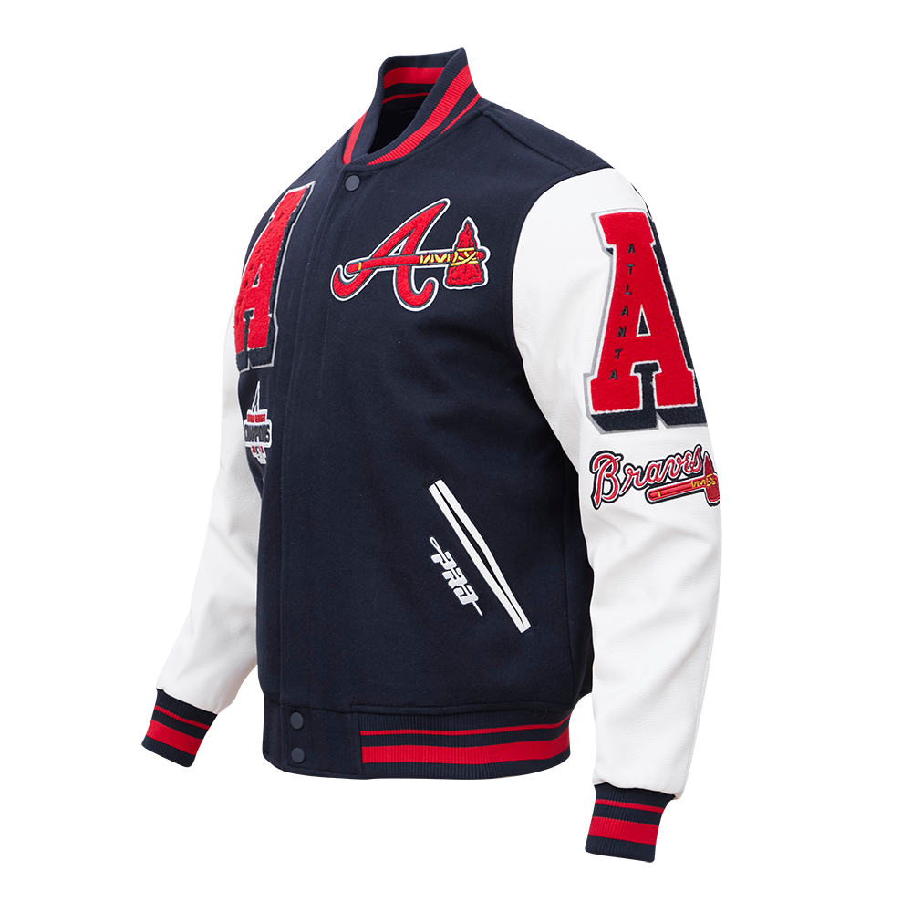 Pro Standard Men's MLB Atlanta Braves Mashup Rib Wool Varsity Jacket - Navy/Red - NAVY/RED Thumbnail View 3
