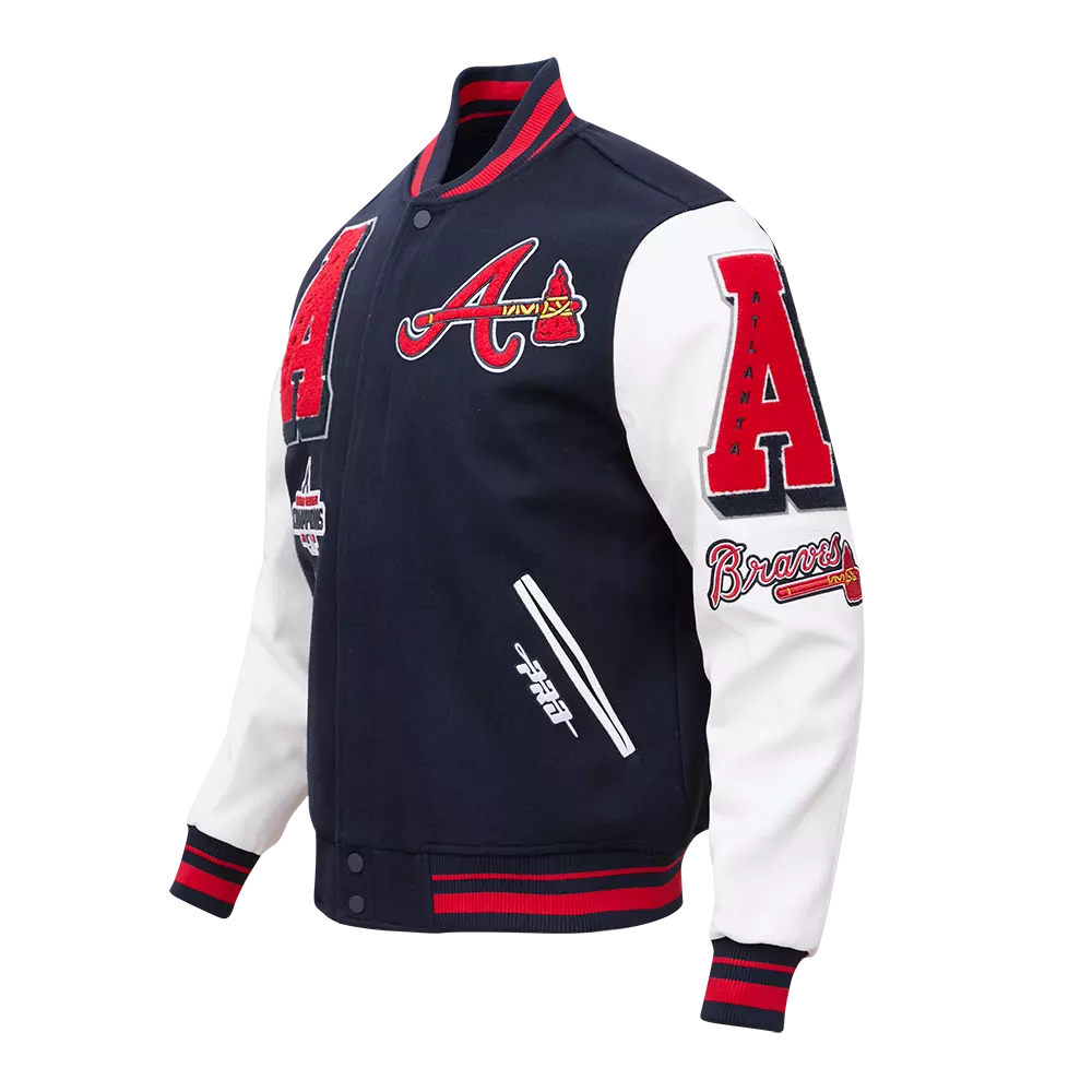 Pro Standard Men's MLB Atlanta Braves Mashup Rib Wool Varsity Jacket -Navy/Red - NAVY/RED