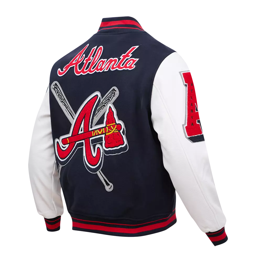 Pro Standard Men's MLB Atlanta Braves Mashup Rib Wool Varsity Jacket -Navy/Red - NAVY/RED