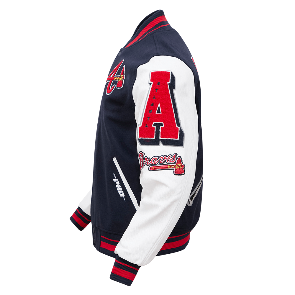 Pro Standard Men's MLB Atlanta Braves Mashup Rib Wool Varsity Jacket - Navy/Red - NAVY/RED Thumbnail View 5