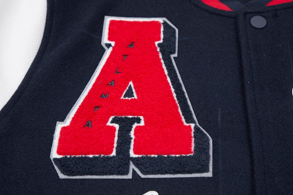 Pro Standard Men's MLB Atlanta Braves Mashup Rib Wool Varsity Jacket -Navy/Red - NAVY/RED Thumbnail View 6