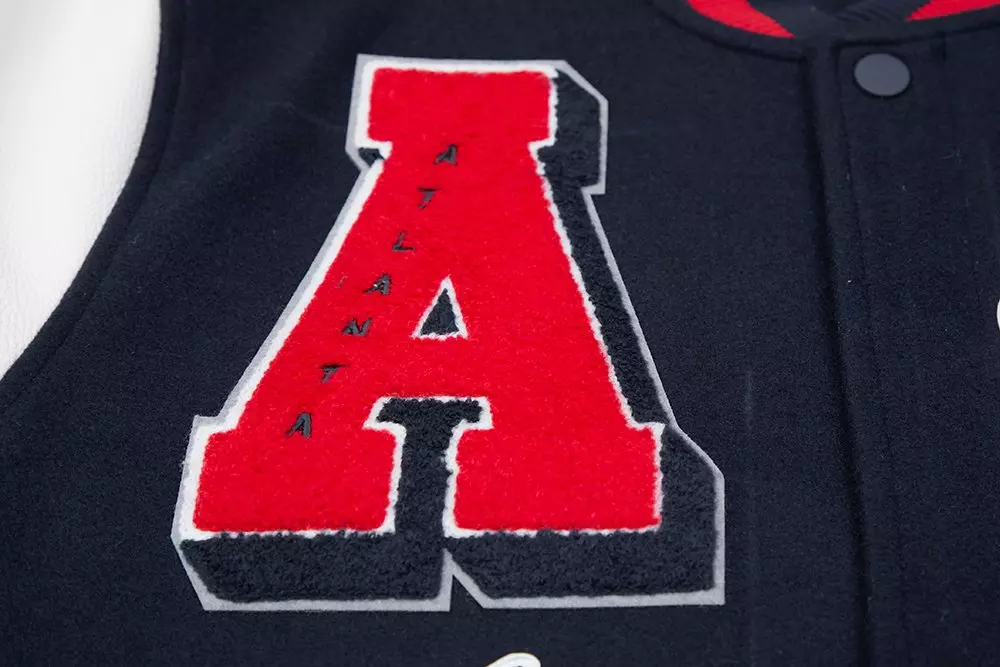 Pro Standard Men's MLB Atlanta Braves Mashup Rib Wool Varsity Jacket -Navy/Red - NAVY/RED