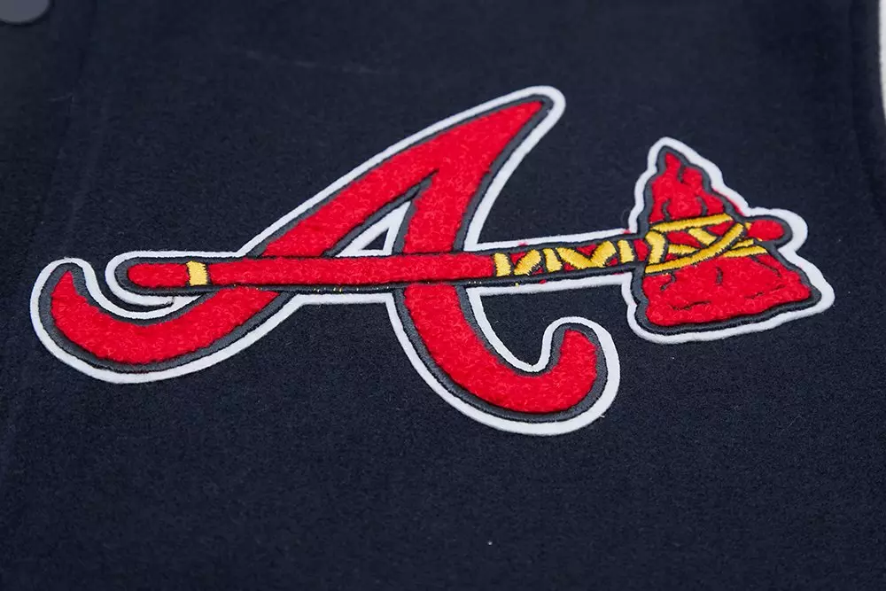 Pro Standard Men's MLB Atlanta Braves Mashup Rib Wool Varsity Jacket -Navy/Red - NAVY/RED