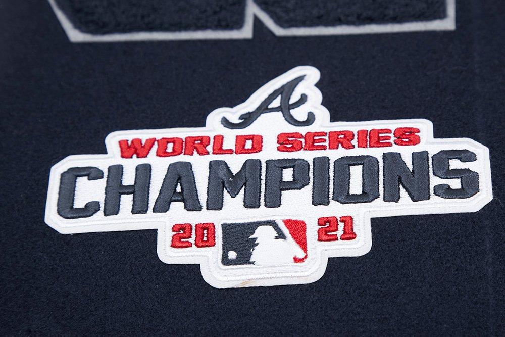 Pro Standard Men's MLB Atlanta Braves Mashup Rib Wool Varsity Jacket - Navy/Red - NAVY/RED Thumbnail View 8