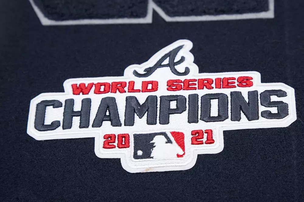 Pro Standard Men's MLB Atlanta Braves Mashup Rib Wool Varsity Jacket - Navy/Red - NAVY/RED