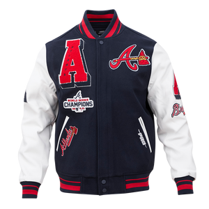 Pro Standard Men's MLB Atlanta Braves Mashup Rib Wool Varsity Jacket -Navy/Red