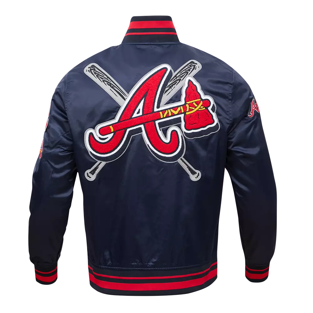 Pro Standard Men's MLB Atlanta Braves Mashup Rib Satin Jacket - Navy/Red - NAVY/RED