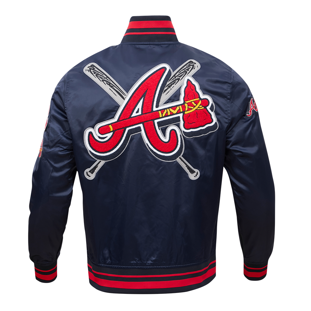 Pro Standard Men's MLB Atlanta Braves Mashup Rib Satin Jacket -Navy/Red - NAVY/RED Thumbnail View 2